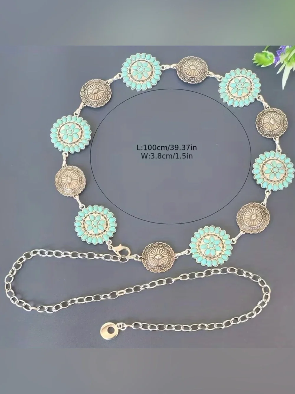Western Belt Turquoise Floral Medallion Statement Belt